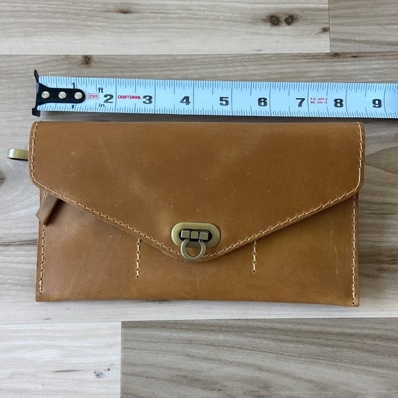 Leather wristlet wallet, saddle or mustard in color - Picture 6 of 7